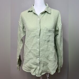 Lou & Grey / LOFT gauze button-down shirt, S, light green, GUC